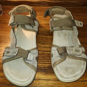 Earth Spirit Womens Sport Sandals Taupe Olive Leather Strappy Hiking Shoes 10